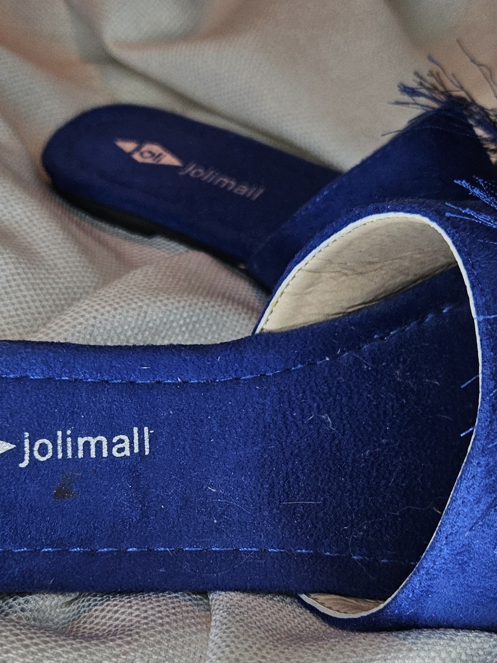 Jolimall Blue Pom Slide Sandals - Women's Fashion Slides - Picture 5 of 5